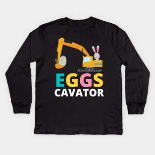 Kids Eggs Cavator Easter Bunny Excavator Cute Boys Kids Toddler Kids Long Sleeve T-Shirt